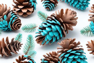 The primary subject of the image is a collection of pine cones, which are the main objects in the scene. The setting is a white background, and the visual style is a close-up of the pine cones. The colors and mood of the image are predominantly blue, with the pine cones being the main focus.