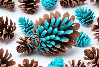 The primary subject of the image is a close-up of a blue and brown pinecone. The setting is a white background, and the visual style is a photo. The dominant colors are blue and brown, creating a natural and earthy atmosphere.