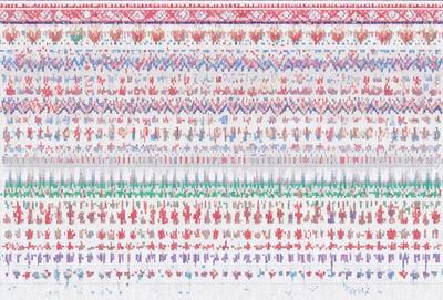 The primary subject of the image is a colorful pattern or design, which is displayed in a variety of colors. The setting or background is a white surface, which provides a clean and uncluttered backdrop for the pattern. The visual style of the image is a combination of digital art and illustration, as it features a detailed and intricate design. The colors and mood of the image are vibrant and lively, with a wide range of hues that create a sense of energy and creativity.