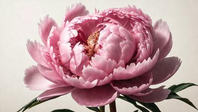 The primary subject of the image is a large, pink flower with a yellow center. The flower is prominently displayed in the foreground, with a white background behind it. The visual style of the image is a painting, which gives it a vibrant and artistic appearance. The dominant colors in the image are pink and white, creating a warm and inviting atmosphere.