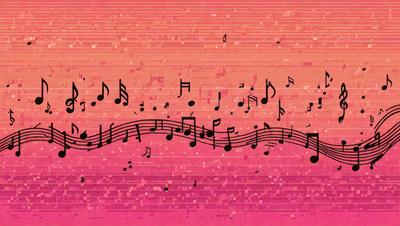 The primary subject of the image is a musical score, featuring a series of notes and symbols arranged in a visually appealing manner. The setting is a pink background, which adds a warm and vibrant atmosphere to the scene. The visual style of the image is a combination of digital art and illustration, creating a unique and artistic representation of the musical score. The colors and mood of the image are predominantly pink, which evokes feelings of warmth, love, and creativity.