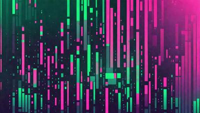 The primary subject of the image is a colorful, abstract design featuring a mix of green, pink, and purple hues. The setting is a black background, which contrasts with the vibrant colors of the design. The visual style appears to be a combination of digital art and illustration, creating a unique and eye-catching pattern. The overall atmosphere of the image is lively and energetic, with the bold colors and intricate patterns capturing the viewer's attention.