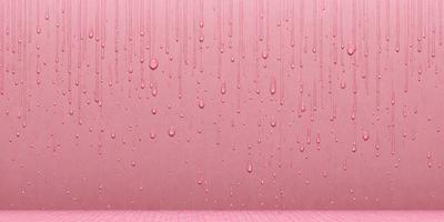 The primary subject of the image is a pink wall with water droplets on it. The setting is a room with a pink wall, and the visual style is a photo. The dominant colors are pink and white, creating a warm and inviting atmosphere.