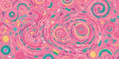 The primary subject of the image is a pink and yellow swirl pattern. The setting is a pink background, and the visual style appears to be a digital art or illustration. The dominant colors are pink and yellow, creating a warm and vibrant atmosphere.