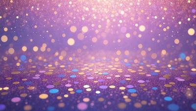 The primary subject of the image is a purple background with a pattern of bright, colorful dots. The setting appears to be a dark room, and the visual style is a combination of a photo and digital art. The colors and mood of the image are vibrant and lively, with the purple background and the bright dots creating a visually striking and engaging scene.