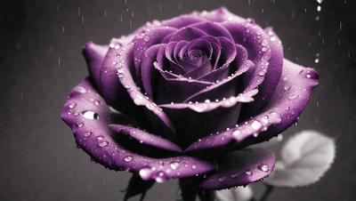 Purple rose with water droplets on it.