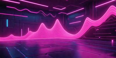 The primary subject of the image is a pink wave or a pink wave-like pattern. The setting is a room with a purple background, which adds to the overall mood of the scene. The visual style of the image is a combination of digital art and illustration, creating a unique and eye-catching design. The dominant colors in the image are pink and purple, giving the scene a vibrant and lively atmosphere.