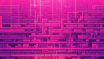 The primary subject of the image is a pink and purple patterned wall. The setting is a room with a purple background. The visual style is digital art, and the dominant colors are pink and purple. The overall atmosphere is vibrant and visually appealing.