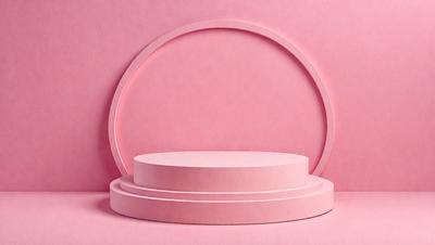 The primary subject of the image is a pink cake, which is placed on a pink surface. The setting appears to be a pink background, which adds to the overall mood of the image. The visual style of the image is a close-up of the cake, showcasing its details and texture. The colors and mood of the image are predominantly pink, creating a warm and inviting atmosphere.