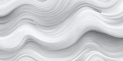 The primary subject of the image is a large, white, curved wall with a wave-like pattern. The setting is a white room, and the visual style appears to be a combination of digital art and illustration. The dominant colors are white and gray, creating a clean and minimalist atmosphere.