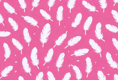 The image features a pattern of white feathers on a pink background. The feathers are arranged in various shapes and sizes, creating a visually appealing and unique design. The overall atmosphere of the image is playful and whimsical, with the combination of the pink and white colors evoking a sense of innocence and lightheartedness.