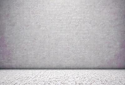 The primary subject of the image is a large, grey brick wall. The setting is a plain, empty room with the brick wall as the main focus. The visual style is a photo, capturing the texture and details of the brick wall. The colors and mood of the image are predominantly grey, giving it a neutral and somewhat somber atmosphere.