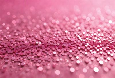 The primary subject of the image is a close-up of a pink surface covered in glittery, pink confetti. The setting is a pink background, which adds to the overall visual style. The image is a photo, capturing the confetti's texture and the pink surface's color. The colors and mood of the image are predominantly pink, creating a warm and festive atmosphere.