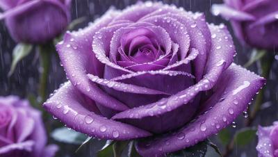 Purple rose with drops of water on it.