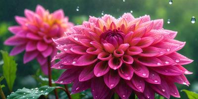The primary subject of the image is a large, pink flower with a yellow center, surrounded by green leaves. The flower is the focal point of the scene, and it is set against a backdrop of a garden. The visual style of the image is a close-up of the flower, showcasing its details and beauty. The dominant colors in the image are pink and yellow, creating a warm and vibrant atmosphere.