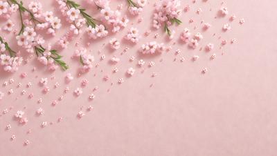 The primary subject of the image is a pink background with a pattern of pink flowers. The setting is a pink surface, and the visual style is a combination of photo and digital art. The dominant colors are pink and white, creating a warm and inviting atmosphere.