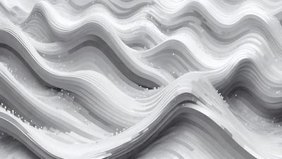 The primary subject of the image is a large, white, and curved structure that resembles a wave or a mountain. The setting is a white background, which creates a clean and minimalist visual style. The image is a digital art or illustration, showcasing the artist's creativity and skill in designing intricate and complex shapes. The colors and mood of the image are predominantly white, giving it a calm and serene atmosphere.