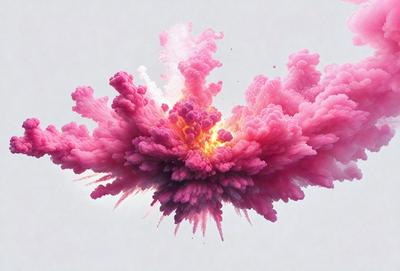 The primary subject of the image is a pink, purple, and white artistic illustration of a cloud. The setting is a white background, which provides a clean and minimalist appearance. The visual style is a combination of digital art and illustration, creating a unique and eye-catching design. The dominant colors in the image are pink, purple, and white, which evoke a sense of warmth, creativity, and playfulness.