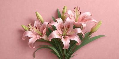 The primary subject of the image is a bouquet of pink flowers, which are the main focus of the scene. The flowers are arranged in a vase, and they are placed on a pink background, creating a visually appealing and harmonious composition. The visual style of the image is a photo, capturing the beauty and details of the flowers and their surroundings. The colors and mood of the image are predominantly pink, which evokes a sense of warmth, love, and femininity.