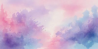 The primary subject of the image is a cloudy sky with a pink and purple hue. The setting is a colorful, watercolor-style background that adds a vibrant and artistic touch to the scene. The visual style is a combination of digital art and illustration, creating a unique and captivating atmosphere. The colors and mood of the image are predominantly pink and purple, giving it a warm and inviting feel.