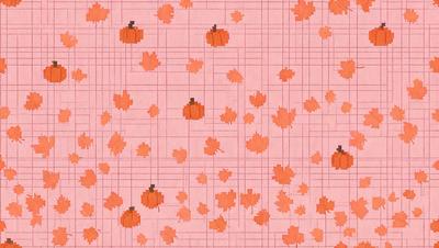 The primary subject of the image is a pattern of pumpkins and leaves. The setting is a pink background, which adds a warm and inviting atmosphere to the scene. The visual style is a combination of digital art and illustration, creating a unique and eye-catching design. The dominant colors are orange and pink, which are associated with autumn and harvest. The overall mood of the image is cheerful and festive, as it showcases the beauty of the season through the artistic arrangement of pumpkins