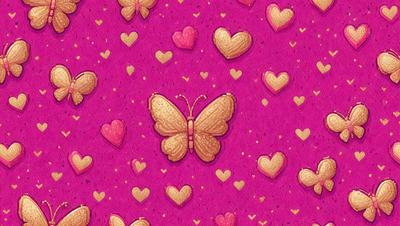 The primary subject of the image is a yellow butterfly, which is the main focus of the scene. The setting is a pink background, which adds a vibrant and warm atmosphere to the image. The visual style is a combination of digital art and illustration, creating a unique and eye-catching design. The colors and mood of the image are predominantly pink and warm, with the yellow butterfly standing out as the central element.