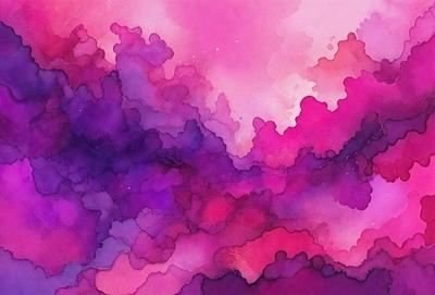 The primary subject of the image is a purple and pink painting, which features a colorful and abstract design. The setting is a pink background, and the visual style is a combination of digital art and illustration. The dominant colors in the painting are purple and pink, creating a warm and vibrant atmosphere.