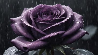 Purple rose with drops of water on it.