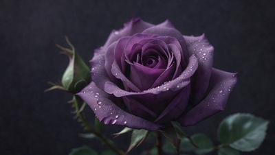 Purple rose with drops of water on it.