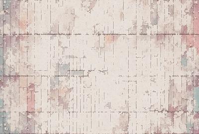 The primary subject of the image is a white wall with a pattern of peeling paint. The setting is a room with a white wall, and the visual style is a close-up of the wall. The colors and mood of the image are predominantly white, with a slightly aged and worn appearance due to the peeling paint.