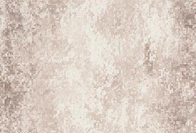 The primary subject of the image is a large, textured wall with a patterned texture. The setting is a room with a tiled wall, and the visual style is a combination of a photo and digital art. The dominant colors are grays and browns, creating a muted and earthy atmosphere.
