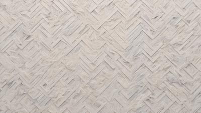 The primary subject of the image is a large, intricate, and textured wallpaper design. The wallpaper features a pattern of interlocking diamond shapes, creating a visually appealing and unique design. The setting is a room with a white background, which highlights the wallpaper's texture and pattern. The visual style of the image is a close-up of the wallpaper, showcasing its details and craftsmanship. The colors and mood of the image are predominantly white, giving it a