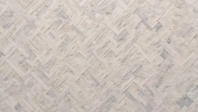 The primary subject of the image is a large, intricate, and textured wall made of wood. The setting is a room with a white background, which contrasts with the wooden wall. The visual style is a combination of a photo and a digital art, illustration, or drawing. The dominant colors are white and brown, creating a warm and natural atmosphere.