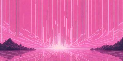 The primary subject of the image is a pink sky with a sunset in the background. The sky is filled with pink and purple hues, creating a warm and serene atmosphere. The setting is a beach, with a body of water visible in the foreground. The visual style of the image is a combination of digital art and illustration, giving it a unique and artistic appearance. The colors and mood of the image evoke a sense of tranquility and beauty, making it an appealing and captivating