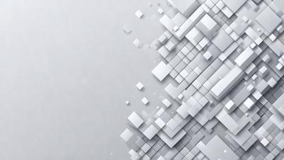 The primary subject of the image is a large, intricate, and abstract design made up of white squares. The setting is a gray background, which contrasts with the white squares, creating a visually striking composition. The visual style of the image is a combination of digital art and illustration, as the design appears to be a pattern or texture. The colors and mood of the image are predominantly white and gray, giving it a clean, modern, and minimalist feel.