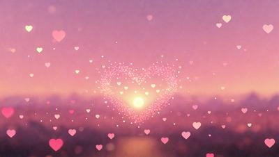 The primary subject of the image is a heart-shaped design, which is a digital art or illustration. The heart is set against a pink background, which gives the image a warm and romantic atmosphere. The visual style of the image is a combination of digital art and illustration, creating a unique and eye-catching design.