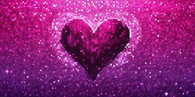 The primary subject of the image is a heart-shaped pattern, which is a digital artwork. The heart is purple and is set against a pink background. The visual style of the image is digital art, and the colors and mood convey a sense of love and affection.