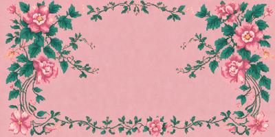 The primary subject of the image is a pink background with a pattern of green leaves and pink flowers. The setting is a pink surface, and the visual style appears to be a combination of digital art and illustration. The dominant colors are pink and green, creating a warm and inviting atmosphere.
