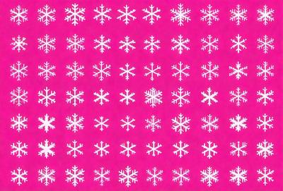 The primary subject of the image is a pattern of white snowflakes on a pink background. The setting is a snowy landscape, and the visual style is a combination of digital art and illustration. The dominant colors are pink and white, creating a warm and cozy atmosphere.