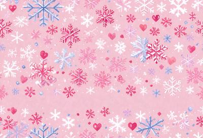The primary subject of the image is a snowflake pattern, which is the main object, scene, or focus of the image. The setting is a pink background, and the visual style is a digital art or illustration. The dominant colors are pink and white, creating a warm and cozy atmosphere.
