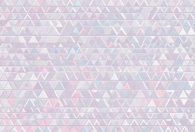 The primary subject of the image is a wall with a pattern of triangles. The setting is a room with a purple and pink color scheme. The visual style is a combination of digital art and illustration, creating a unique and eye-catching design. The dominant colors are purple and pink, giving the wall a warm and inviting atmosphere.
