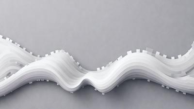 The primary subject of the image is a white, curved structure that resembles a wave or a piece of art. The setting is a gray background, which provides a clean and minimalist appearance. The visual style is a combination of digital art and illustration, as the wave-like structure is created using a digital medium. The colors and mood of the image are predominantly white, giving it a clean and modern feel.