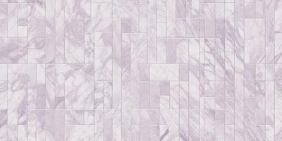The primary subject of the image is a marble tile wall. The setting is a bathroom, with the marble tile covering the entire wall. The visual style is a close-up of the marble tile, showcasing its texture and pattern. The dominant colors are purple and white, giving the bathroom a luxurious and elegant appearance.