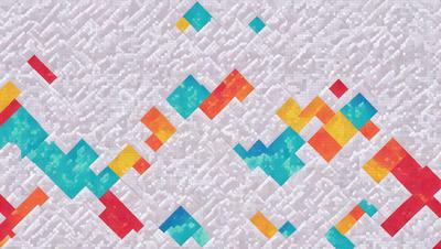 The primary subject of the image is a colorful pattern, featuring a mix of red, blue, yellow, and orange colors. The setting is a white background, which provides a clean and minimalist appearance. The visual style is a combination of digital art and illustration, creating a vibrant and dynamic design. The overall atmosphere is lively and energetic, with the colors and patterns evoking a sense of movement and creativity.