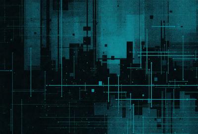 The primary subject of the image is a blue and black digital artwork featuring a cityscape. The setting is a futuristic city with a blue sky and a few buildings. The visual style is a combination of digital art and illustration, creating a unique and intriguing atmosphere. The dominant colors are blue and black, which contribute to the futuristic and modern mood of the scene.