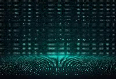 The primary subject of the image is a blue, green, and white patterned wall. The setting is a dark room with a blue and green background. The visual style is a digital art or illustration, creating a unique and intriguing atmosphere. The colors and mood of the image are predominantly blue and green, with a sense of depth and complexity.