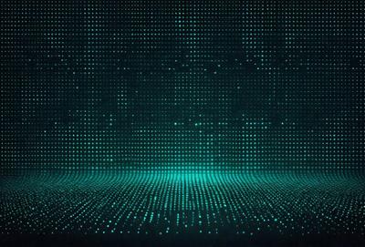 The primary subject of the image is a blue, green, and white patterned wall. The setting is a dark room with a blue and green background. The visual style is a digital art or illustration, creating a unique and intriguing atmosphere. The colors and mood of the image are predominantly blue and green, with a sense of depth and complexity.