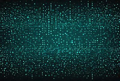 The primary subject of the image is a blue background with a pattern of white dots. The setting appears to be a dark room, and the visual style is a digital art or illustration. The dominant colors are blue and white, creating a calm and serene atmosphere.
