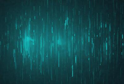 The primary subject of the image is a blue and green background with a pattern of light streaks. The setting appears to be a dark, moody environment. The visual style is a combination of digital art and illustration, creating a unique and intriguing atmosphere. The dominant colors are blue and green, with the light streaks adding a sense of depth and movement to the scene.