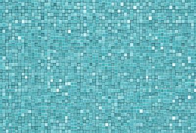 The primary subject of the image is a blue tile wall with a pattern of blue squares. The setting is a room with a blue tile floor, and the visual style is a close-up of the blue tile wall. The colors and mood of the image are predominantly blue, creating a calm and serene atmosphere.
